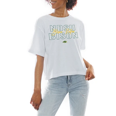 Women's Gameday Couture White NDSU Bison Slogan Boxy Fit Cropped T-Shirt