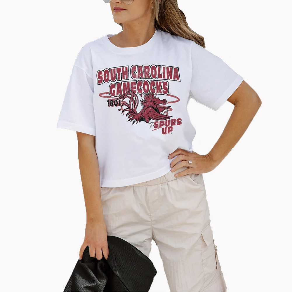 Women's Gameday Couture White South Carolina Gamecocks Logo Boxy Fit Cropped T-Shirt