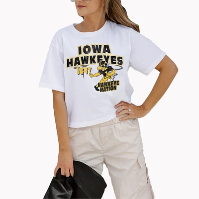 Women's Gameday Couture White Iowa Hawkeyes Logo Boxy Fit Cropped T-Shirt
