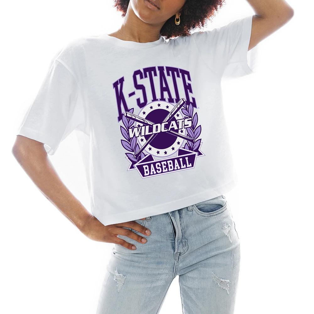 Women's Gameday Couture White Kansas State Wildcats Baseball Boxy Fit Cropped T-Shirt