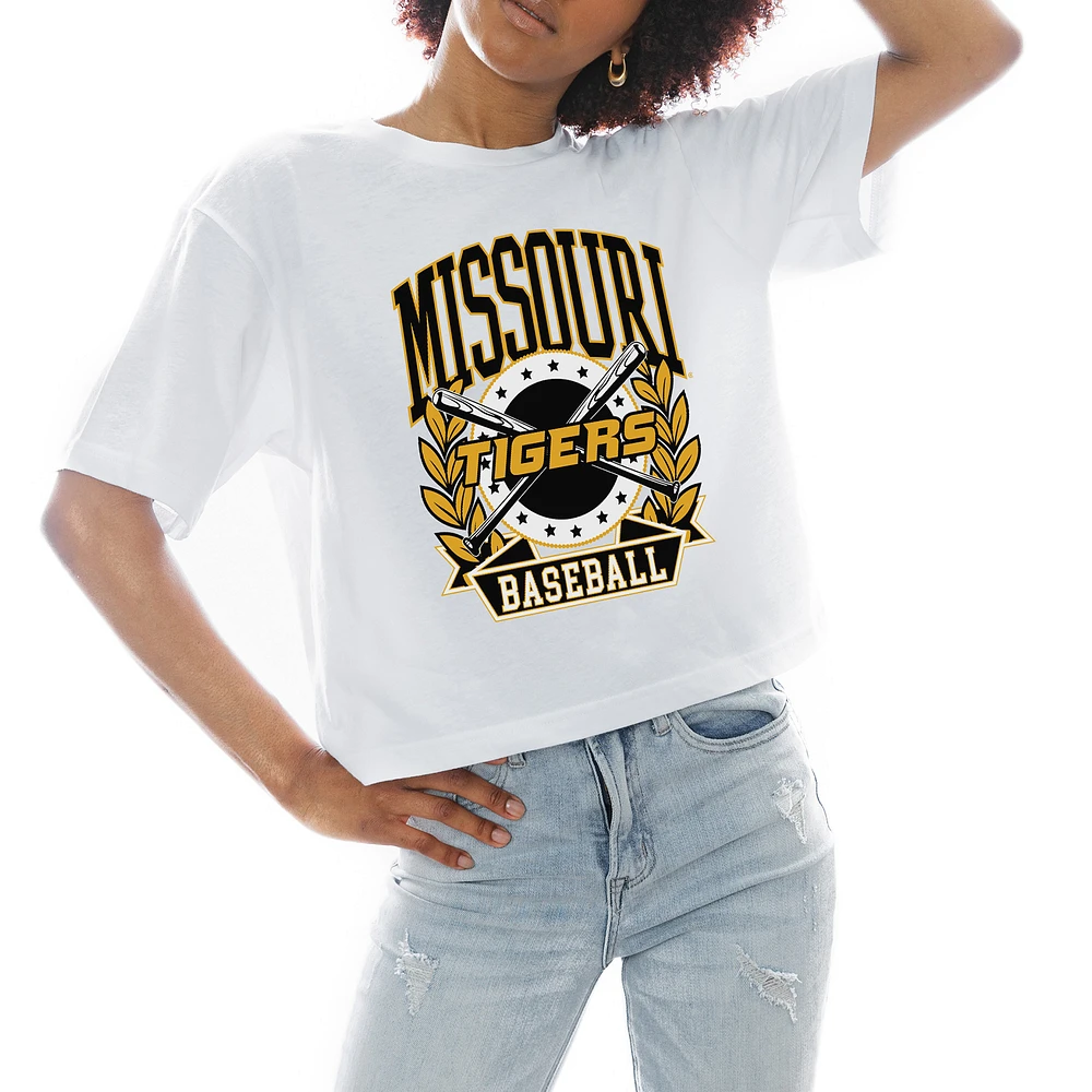 Women's Gameday Couture White Missouri Tigers Baseball Boxy Fit Cropped T-Shirt