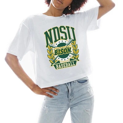Women's Gameday Couture White NDSU Bison Baseball Boxy Fit Cropped T-Shirt