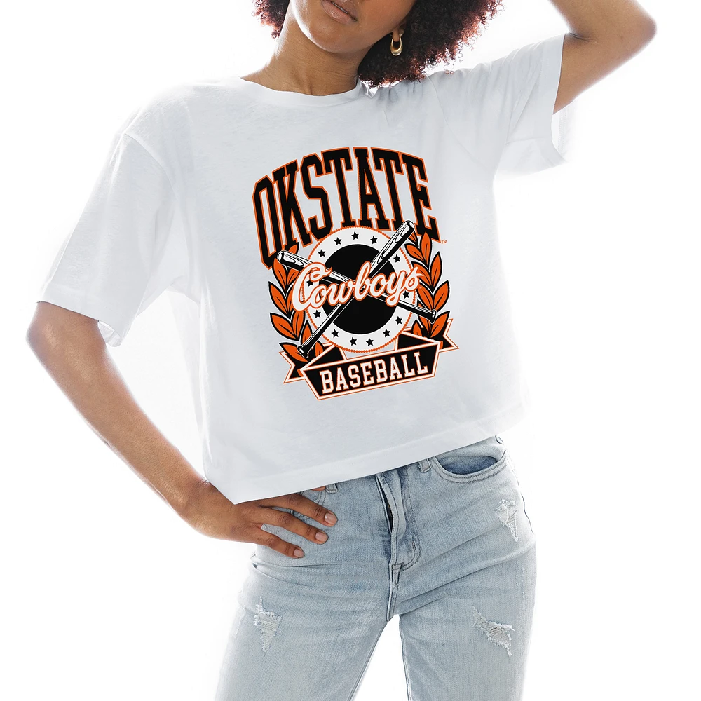 Women's Gameday Couture White Oklahoma State Cowboys Baseball Boxy Fit Cropped T-Shirt