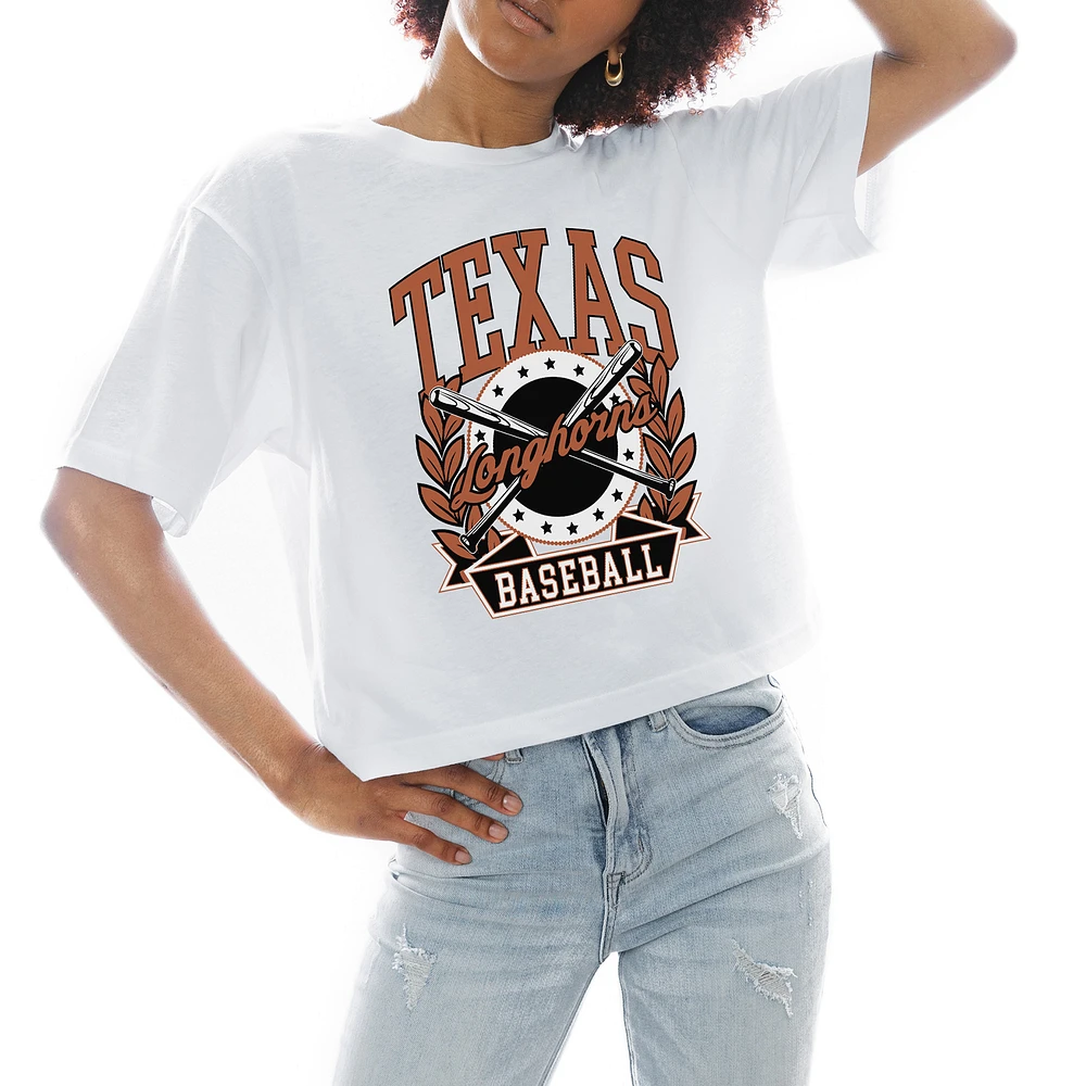 Women's Gameday Couture White Texas Longhorns Baseball Boxy Fit Cropped T-Shirt