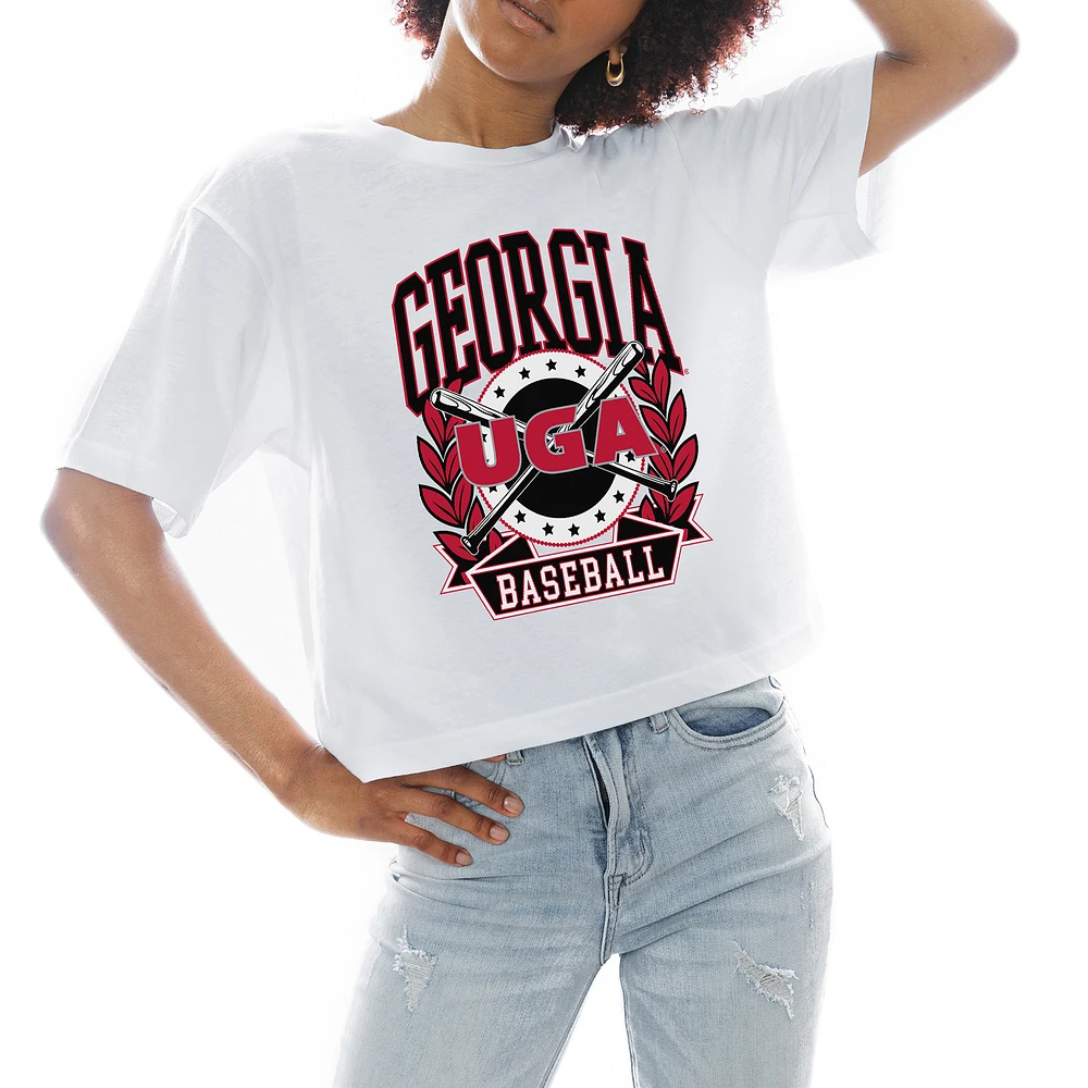 Women's Gameday Couture White Georgia Bulldogs Baseball Boxy Fit Cropped T-Shirt