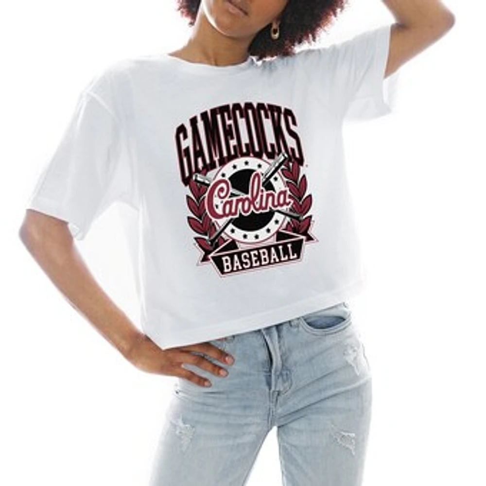 Women's Gameday Couture White South Carolina Gamecocks Baseball Boxy Fit Cropped T-Shirt