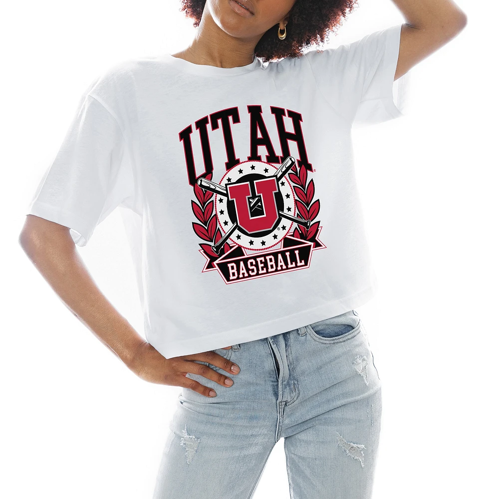 Women's Gameday Couture White Utah Utes Baseball Boxy Fit Cropped T-Shirt