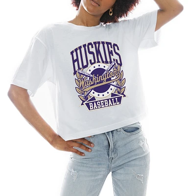 Women's Gameday Couture White Washington Huskies Baseball Boxy Fit Cropped T-Shirt