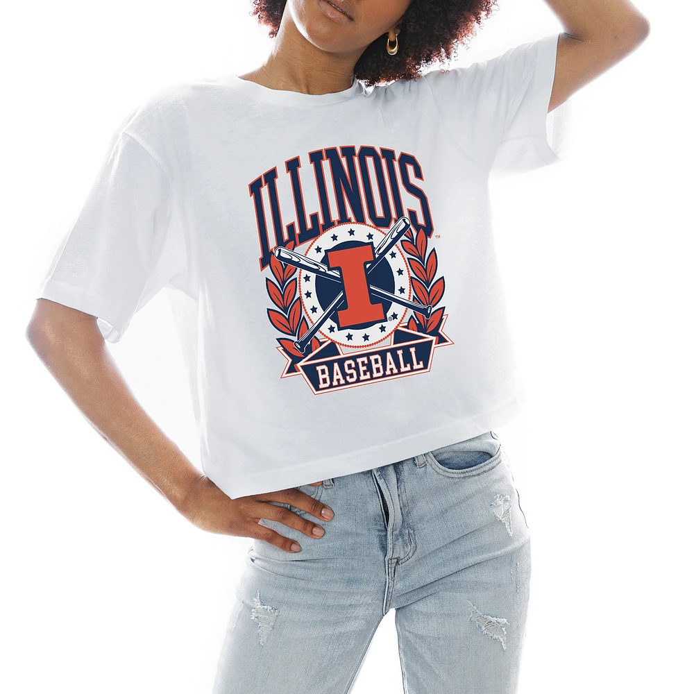 Women's Gameday Couture White Illinois Fighting Illini Baseball Boxy Fit Cropped T-Shirt