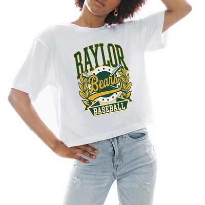 Women's Gameday Couture White Baylor Bears Baseball Boxy Fit Cropped T-Shirt