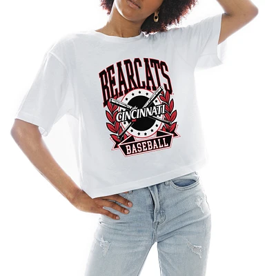 Women's Gameday Couture White Cincinnati Bearcats Baseball Boxy Fit Cropped T-Shirt