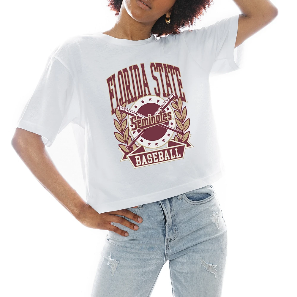 Women's Gameday Couture White Florida State Seminoles Baseball Boxy Fit Cropped T-Shirt