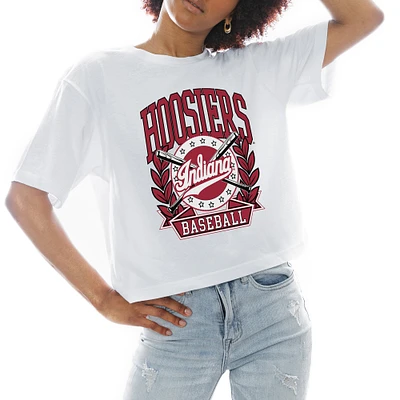 Women's Gameday Couture White Indiana Hoosiers Baseball Boxy Fit Cropped T-Shirt