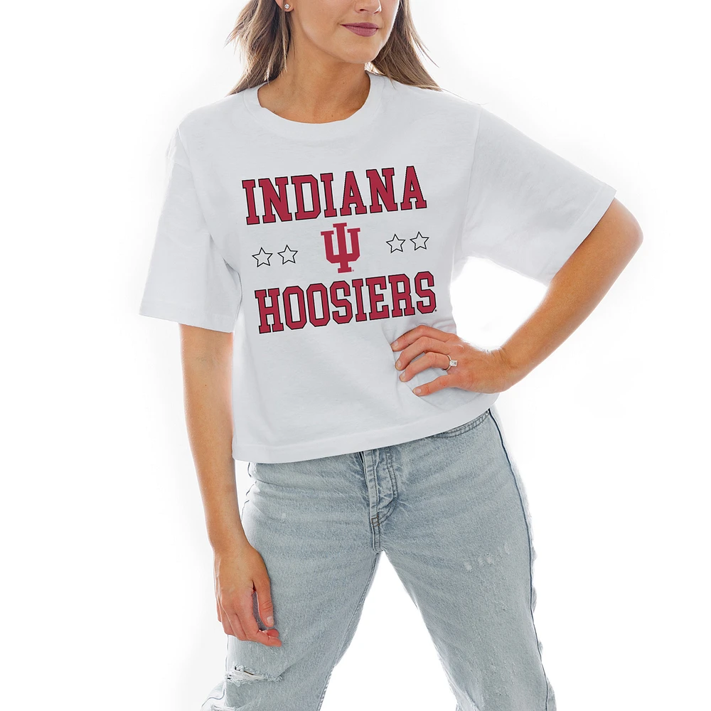 Women's Gameday Couture White Indiana Hoosiers Stars Boxy Fit Cropped T-Shirt