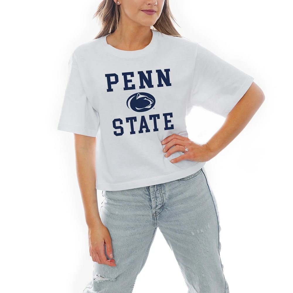 Women's Gameday Couture White Penn State Nittany Lions Stars Boxy Fit Cropped T-Shirt