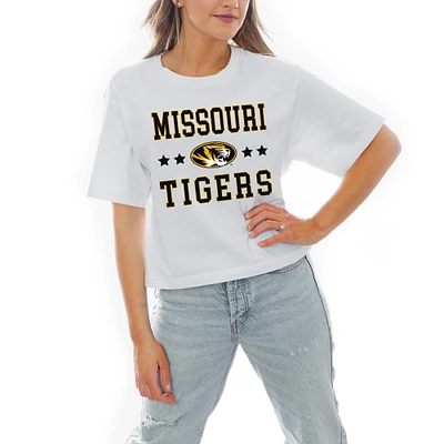 Women's Gameday Couture White Missouri Tigers Stars Boxy Fit Cropped T-Shirt
