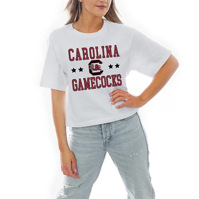 Women's Gameday Couture White South Carolina Gamecocks Stars Boxy Fit Cropped T-Shirt