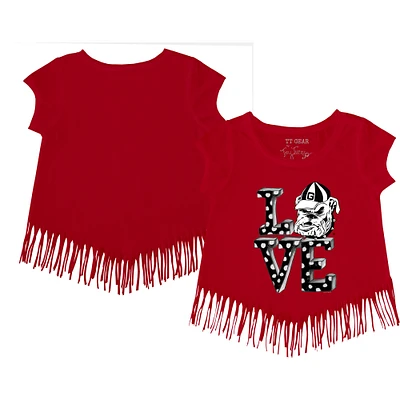 Girls Youth Tiny Turnip Red Georgia Bulldogs Love Fringed T-Shirt