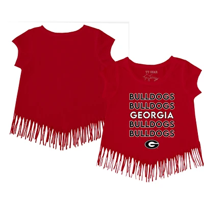 Girls Youth Tiny Turnip Red Georgia Bulldogs Stacked Fringed T-Shirt