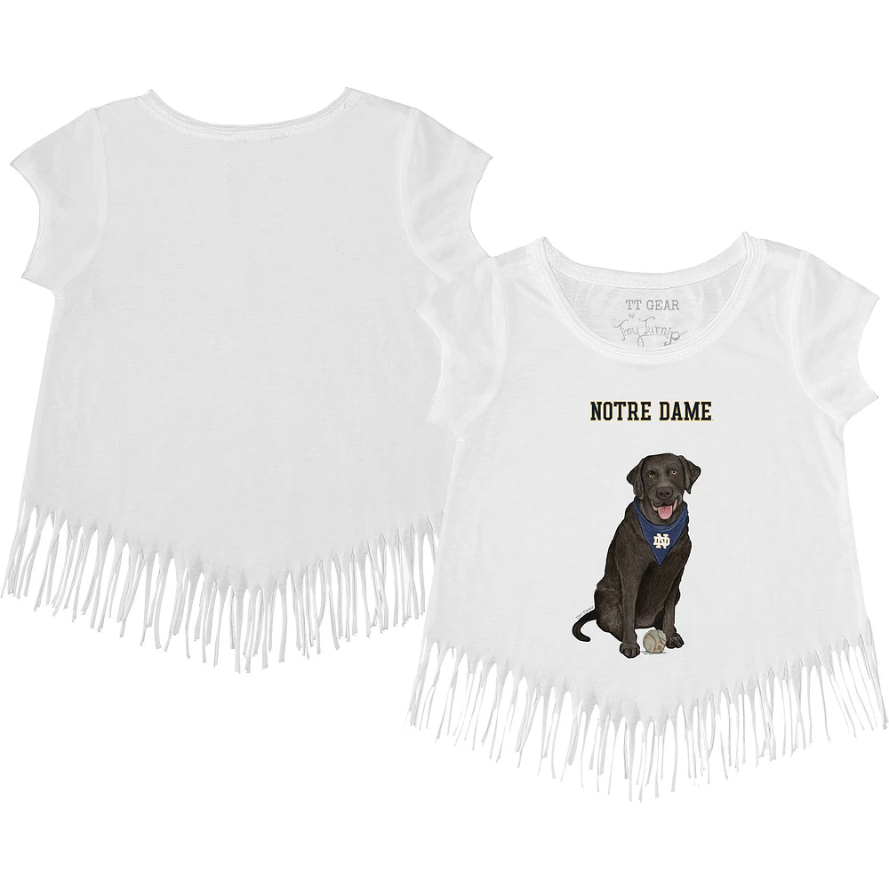 Girls Youth Tiny Turnip White Notre Dame Fighting Irish Black Labrador Retriever Fringed T-Shirt