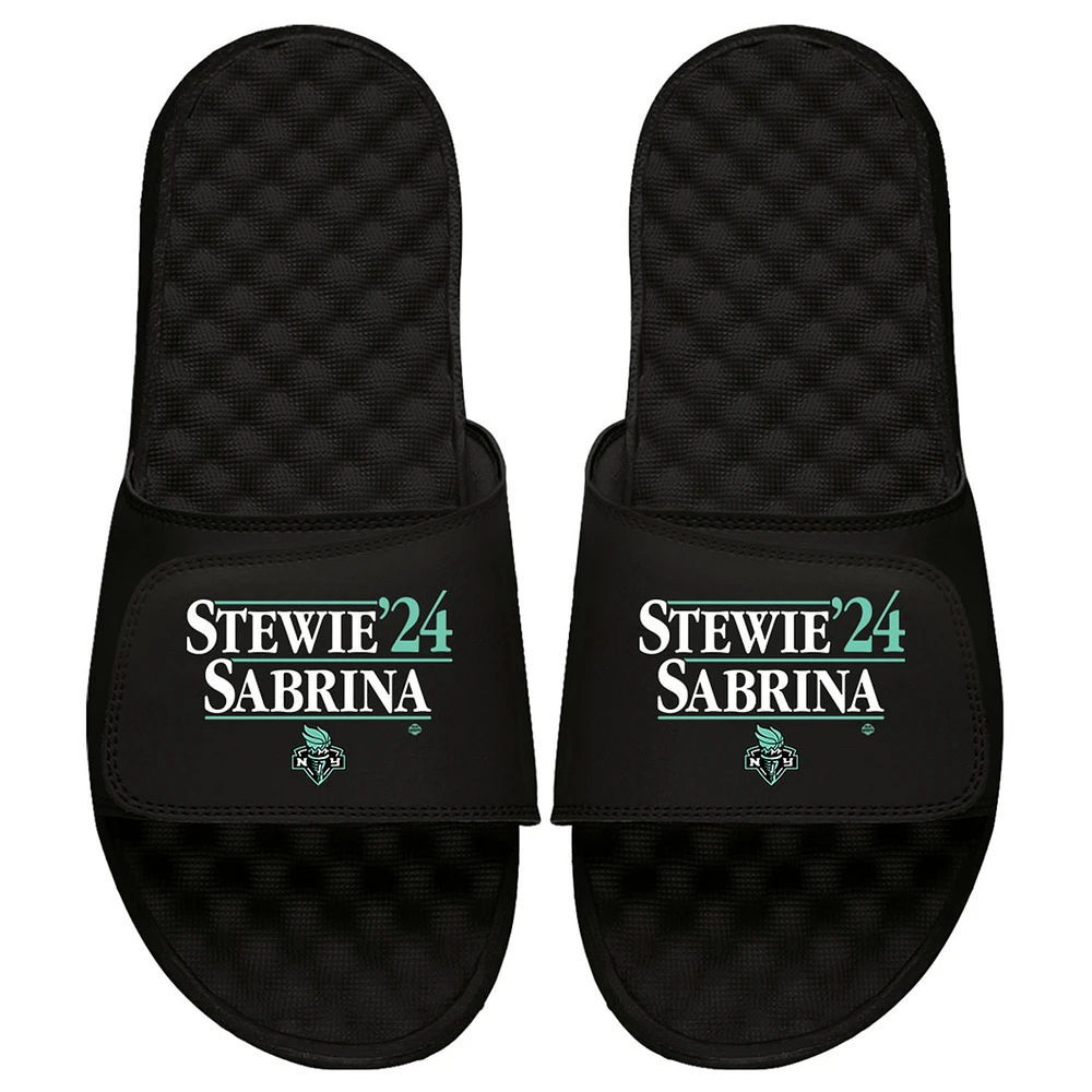 Youth ISlide Breanna Stewart & Sabrina Ionescu Black New York Liberty Campaign Slide Sandals