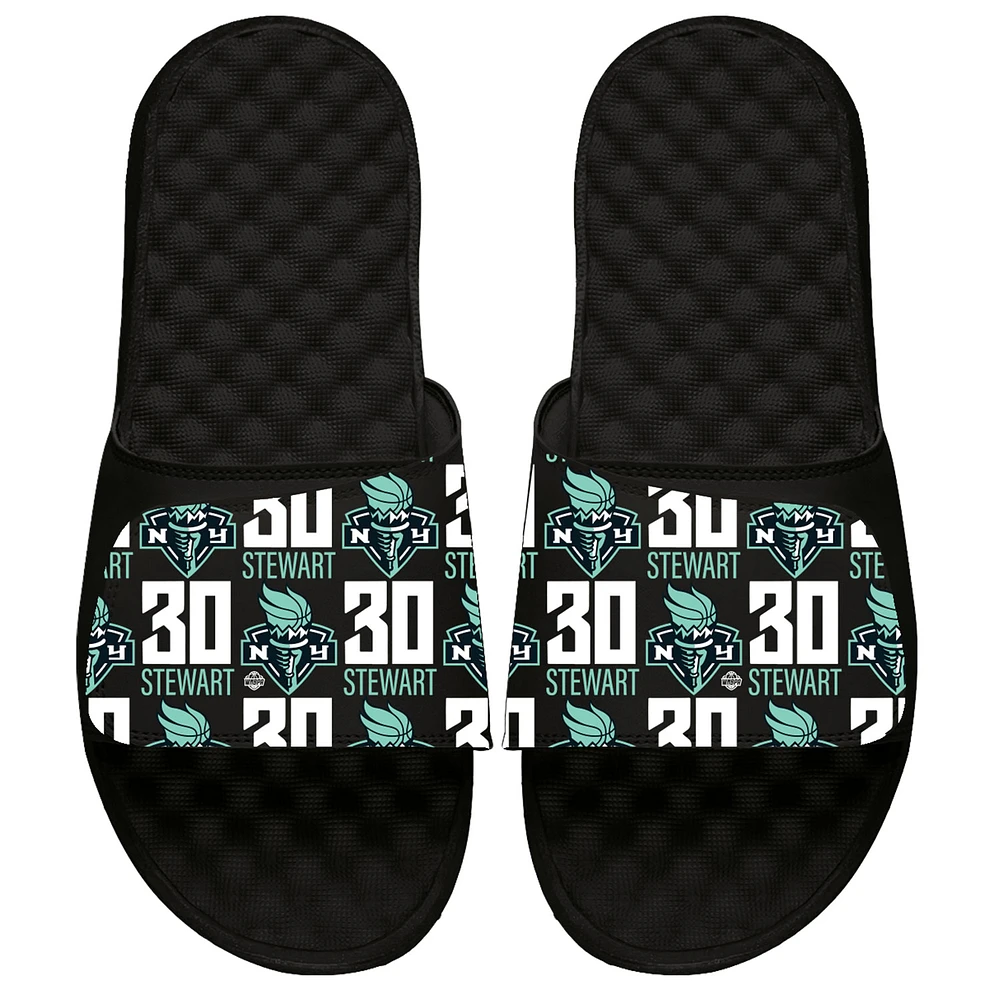 Unisex ISlide Breanna Stewart Black New York Liberty Pattern Slide Sandals