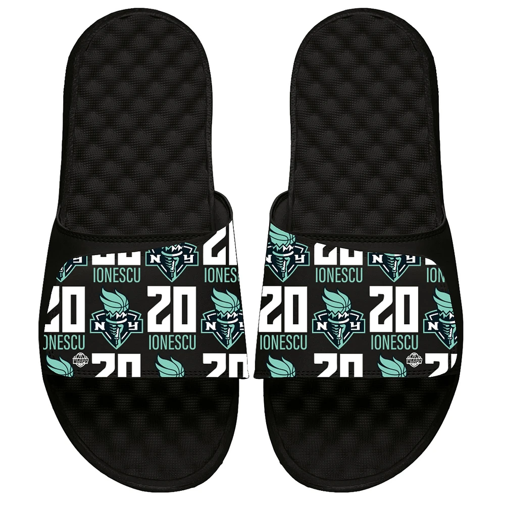 Unisex ISlide Sabrina Ionescu Black New York Liberty Pattern Slide Sandals