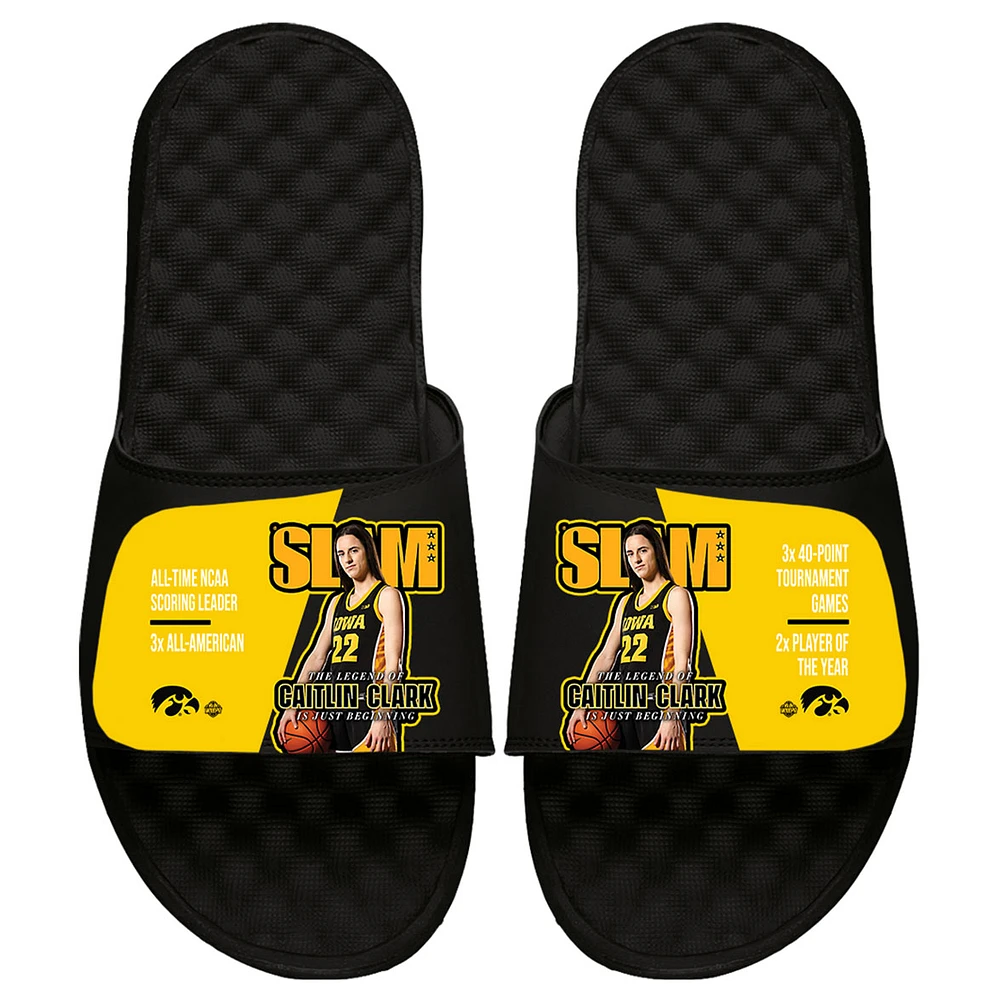 Unisex ISlide Caitlin Clark Black Iowa Hawkeyes Slam Collage Slide Sandals