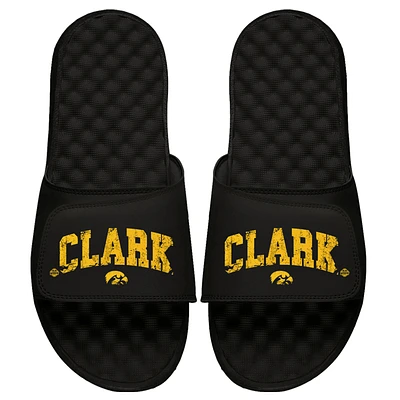 Youth ISlide Caitlin Clark Black Iowa Hawkeyes Stacked Logo Slide Sandals