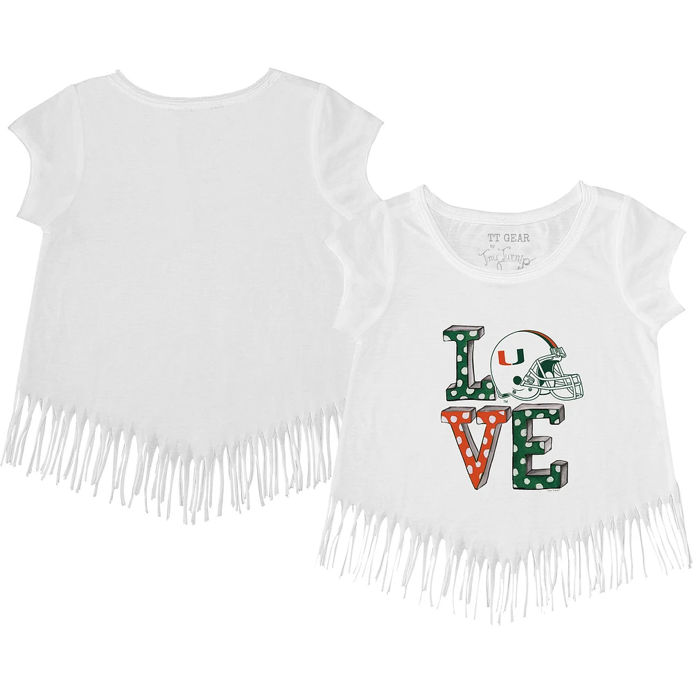 Girls Toddler Tiny Turnip White Miami Hurricanes Love Fringe T-Shirt