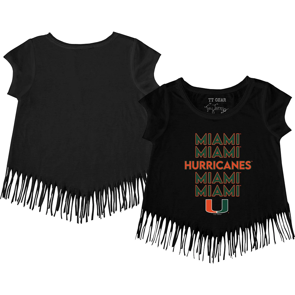 Girls Toddler Tiny Turnip Black Miami Hurricanes Stacked Fringe T-Shirt