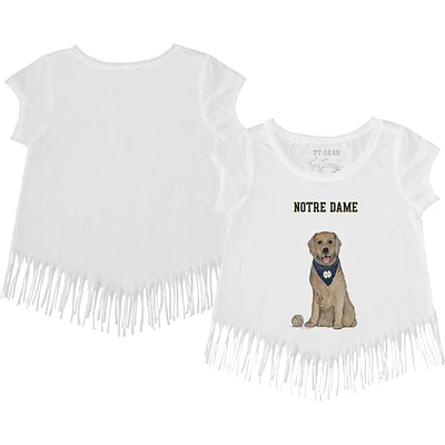 Girls Toddler Tiny Turnip White Notre Dame Fighting Irish Golden Retriever Fringe T-Shirt