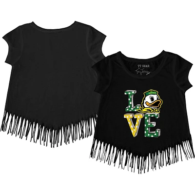 Girls Toddler Tiny Turnip Black Oregon Ducks Love Fringe T-Shirt
