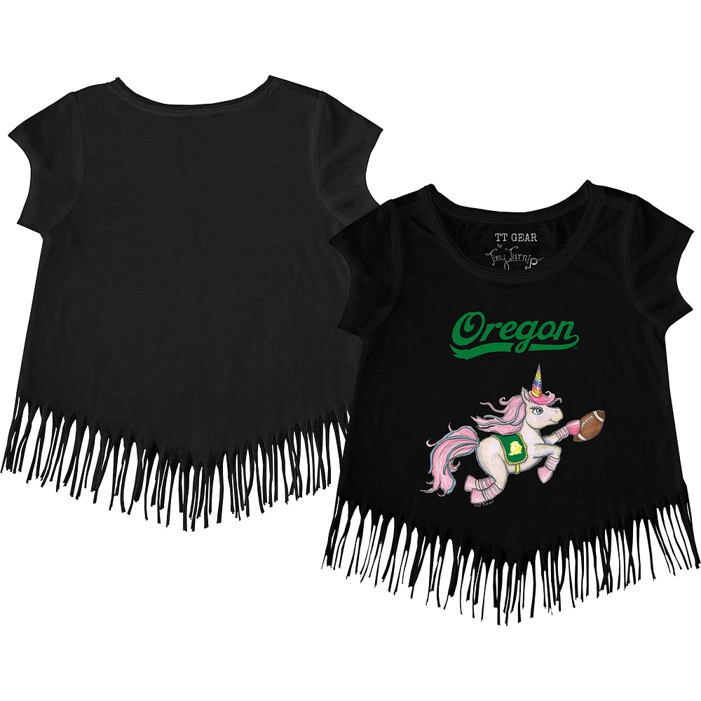 Girls Toddler Tiny Turnip Black Oregon Ducks Unicorn Fringe T-Shirt
