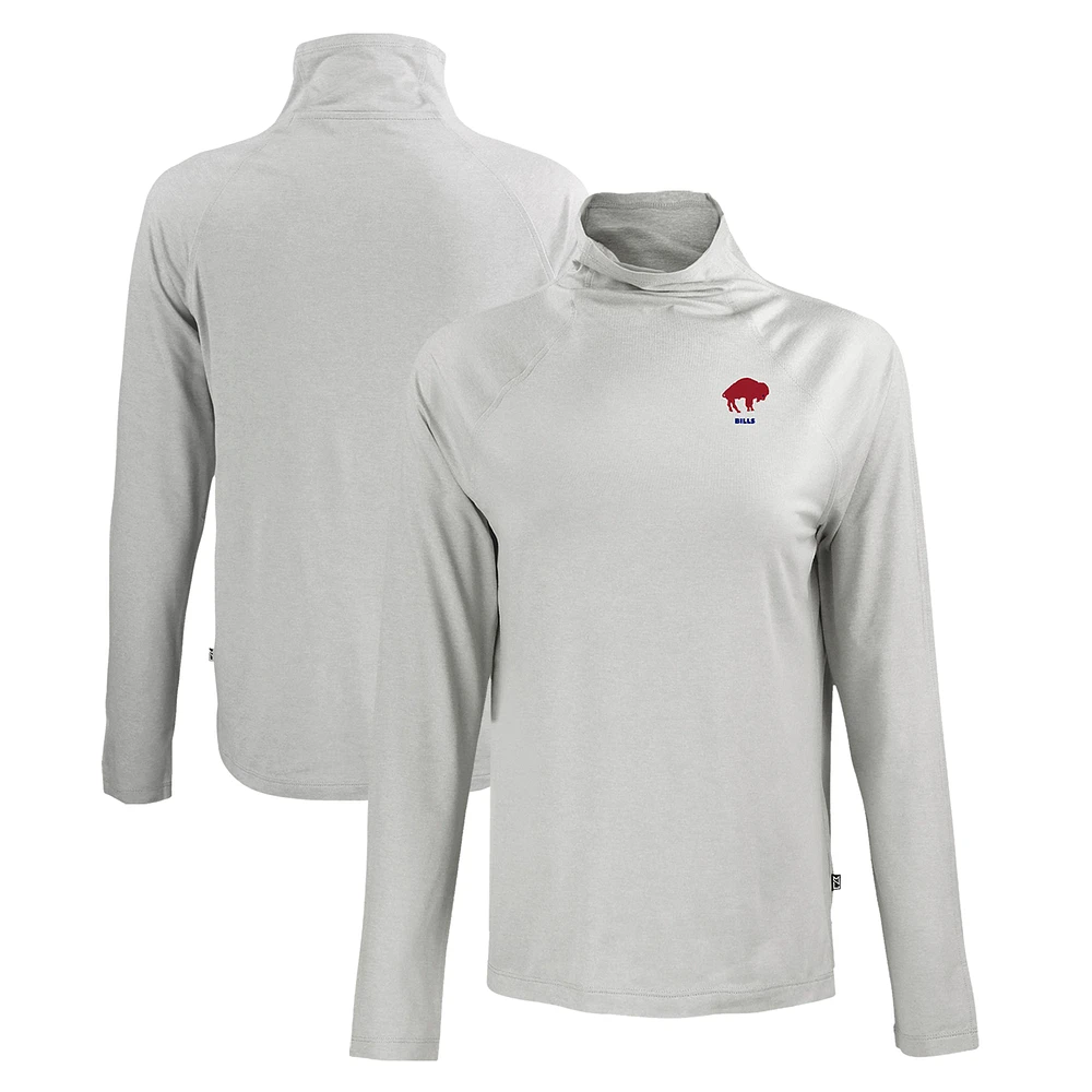 Women's Cutter & Buck Gray Buffalo Bills Historic Coastline Epic Comfort Eco Recycled Funnel Neck Raglan Pullover Sweatshirt