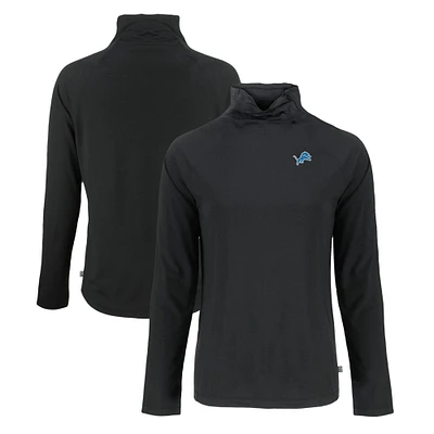 Women's Cutter & Buck Black Detroit Lions Coastline Epic Comfort Eco Recycled Funnel Neck Raglan Pullover Sweatshirt