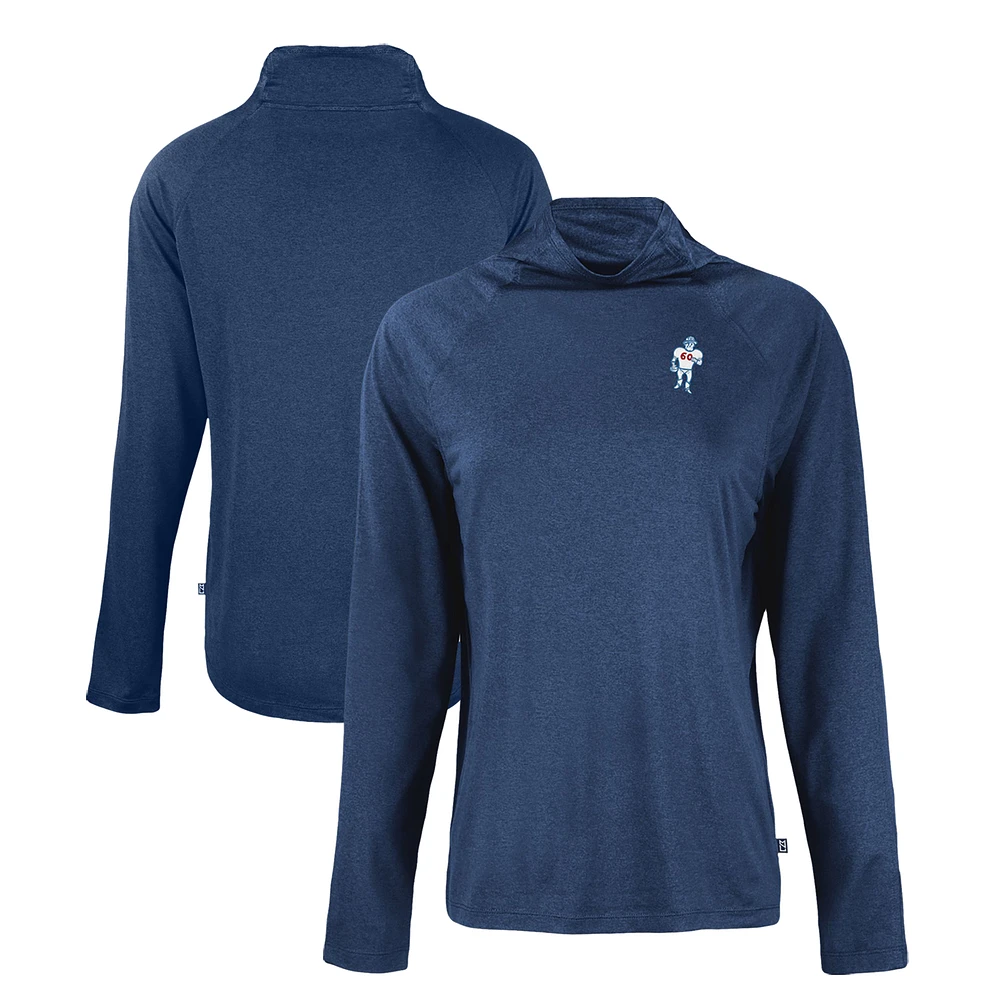 Women's Cutter & Buck Navy Houston Oilers Historic Coastline Epic Comfort Eco Recycled Funnel Neck Raglan Pullover Sweatshirt