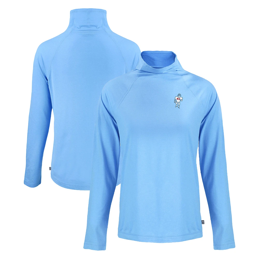 Women's Cutter & Buck Light Blue Houston Oilers Historic Coastline Epic Comfort Eco Recycled Funnel Neck Raglan Pullover Sweatshirt