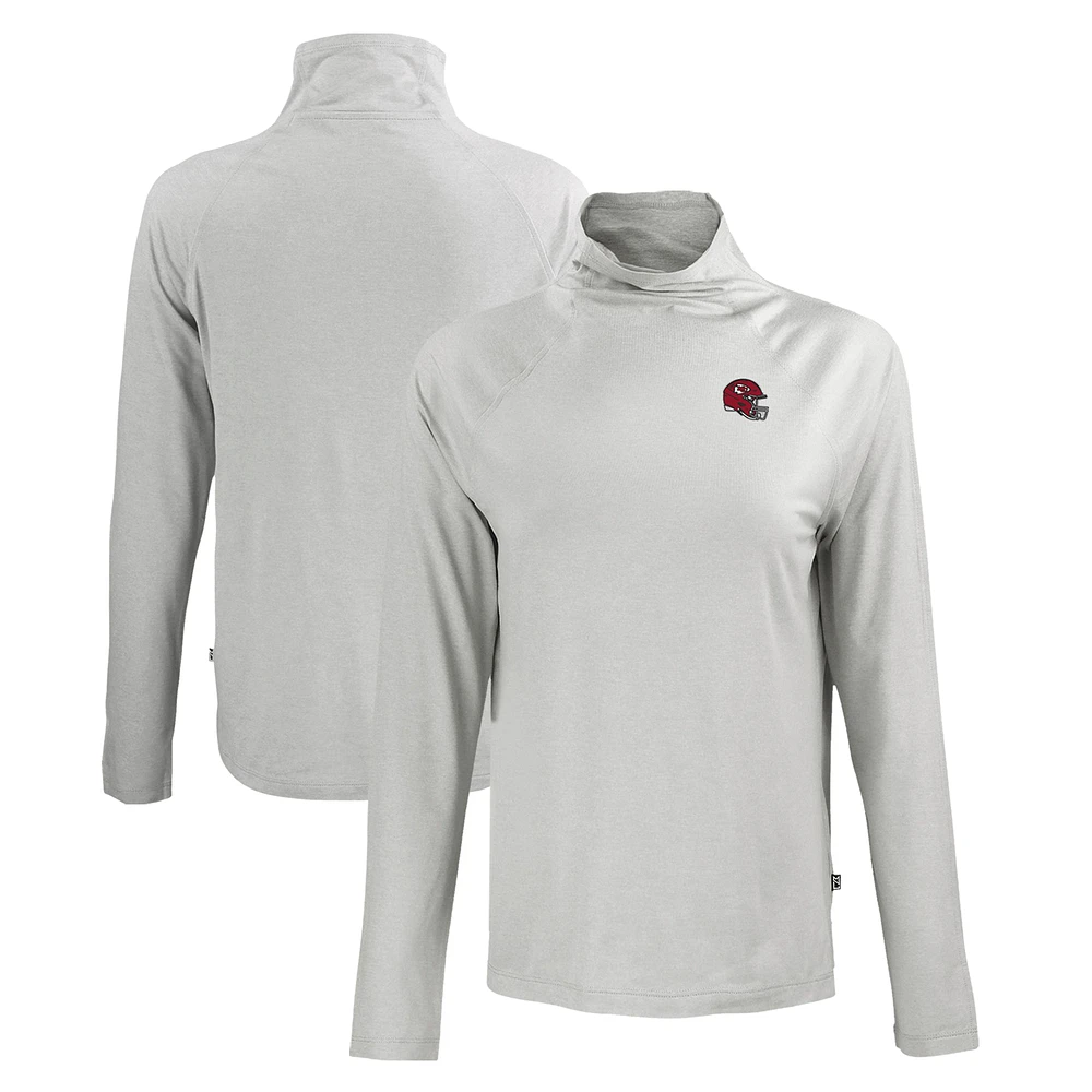 Women's Cutter & Buck Gray Kansas City Chiefs Coastline Epic Comfort Eco Recycled Funnel Neck Raglan Pullover Sweatshirt