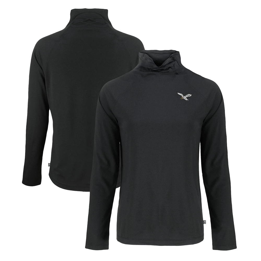 Women's Cutter & Buck Black Philadelphia Eagles Historic Coastline Epic Comfort Eco Recycled Funnel Neck Raglan Pullover Sweatshirt