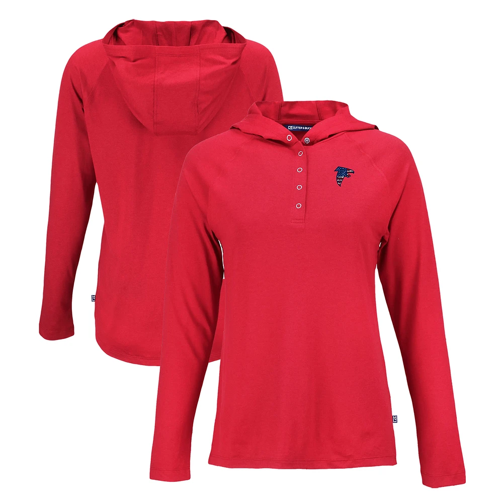 Women's Cutter & Buck Red Atlanta Falcons Americana Coastline Epic Comfort Eco Recycled Raglan Pullover Hoodie