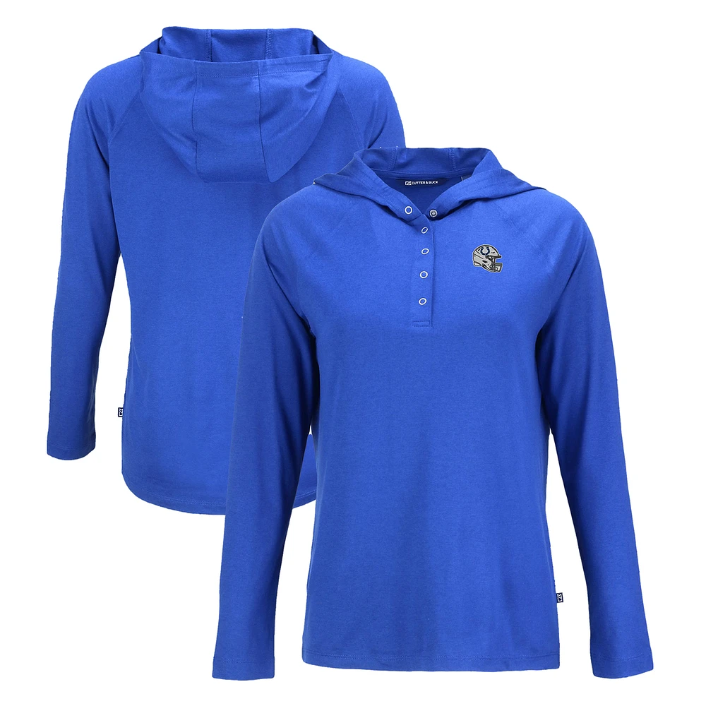 Women's Cutter & Buck Royal Indianapolis Colts Coastline Epic Comfort Eco Recycled Raglan Pullover Hoodie
