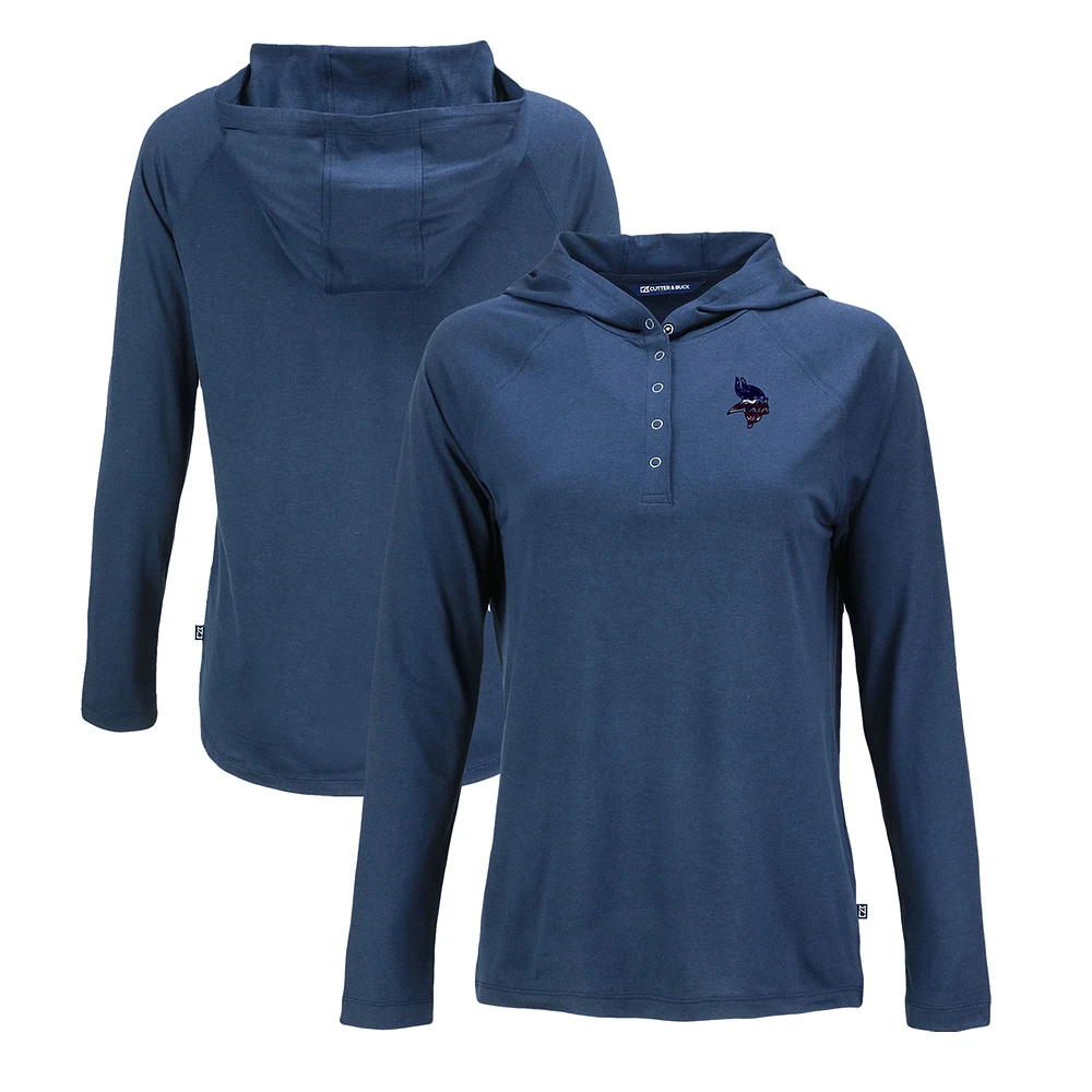 Women's Cutter & Buck Navy Minnesota Vikings Americana Coastline Epic Comfort Eco Recycled Raglan Pullover Hoodie