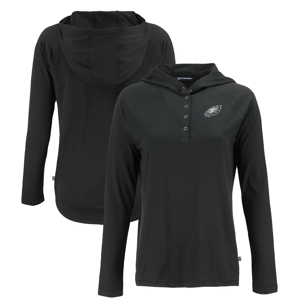 Women's Cutter & Buck Black Philadelphia Eagles Coastline Epic Comfort Eco Recycled Raglan Pullover Hoodie