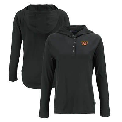 Women's Cutter & Buck Black Washington Commanders Coastline Epic Comfort Eco Recycled Raglan Pullover Hoodie