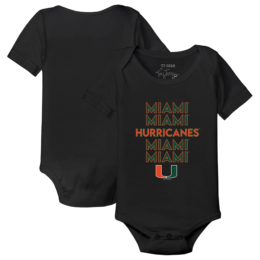 Infant Tiny Turnip Black Miami Hurricanes Stacked Bodysuit