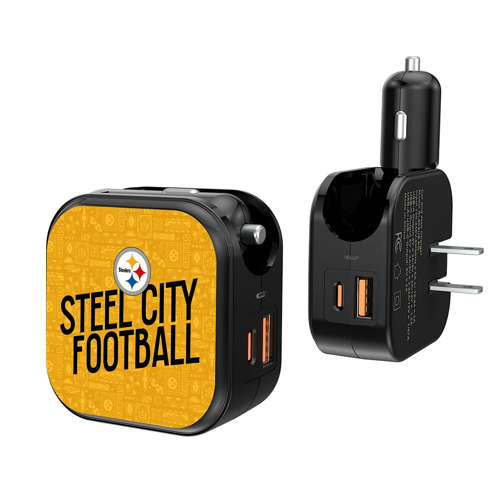 Keyscaper Black Pittsburgh Steelers 2-In-1 USB A/C Charger