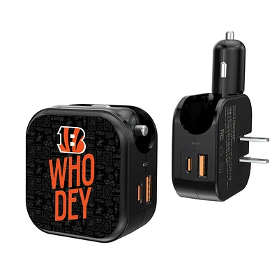 Keyscaper Black Cincinnati Bengals 2-In-1 USB A/C Charger