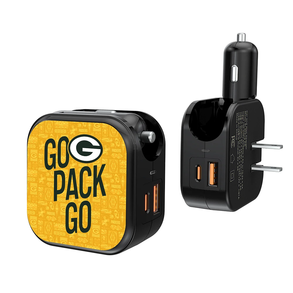 Keyscaper Black Green Bay Packers 2-In-1 USB A/C Charger