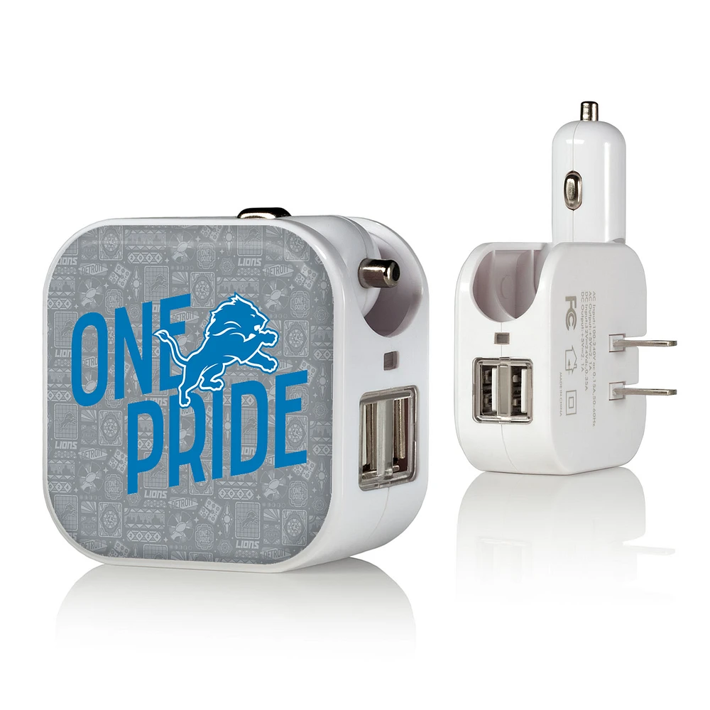 Keyscaper White Detroit Lions 2-In-1 USB Charger